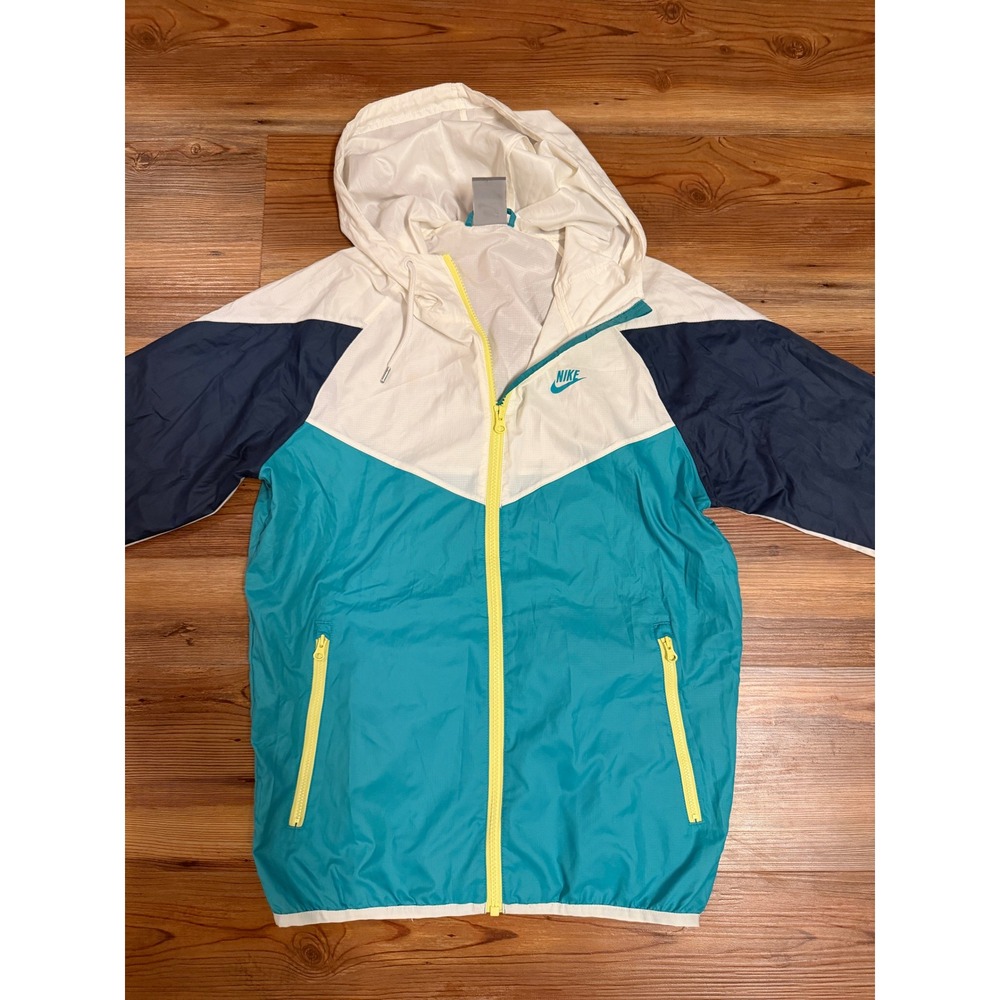 Nike Sportswear Windrunner Jacket White Navy Teal XS Windbreaker Hooded Zip‎ Up - Picture 3 of 5